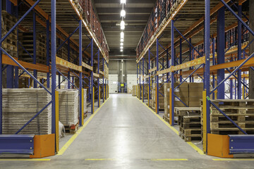 View inside a new warehouse on the mezzanine floor looking into the hall