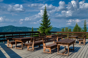 A summer cafe overlooking the mountains