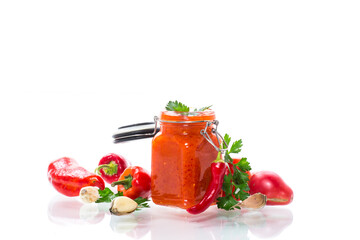 fresh natural homemade sauce made of peppers, tomatoes and other vegetables