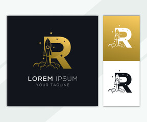 Letter R with luxury abstract rocket logo template 