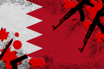 Bahrain flag and guns in red blood. Concept for terror attack and military operations