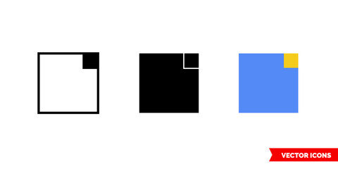 Upper right corner icon of 3 types color, black and white, outline. Isolated vector sign symbol.