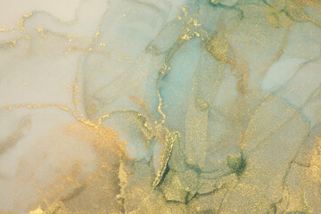 Art Abstract watercolor flow blot painting. Color canvas marble texture background. Gold (bronze) Alcohol ink.