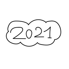 2021 hand drawn phrase. Handwritten black doodle lettering Happy New Year and Christmas greeting card invitation poster social media template. Stock vector illustration isolated on white background