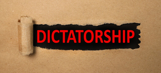 dictatorship, text on torn paper, red letters on black paper