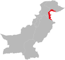 Azad kashmir region isolated on Pakistan map. Light gray background. Business concepts and backgrounds.