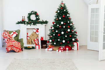 Christmas tree with fireplace interior decor house new year
