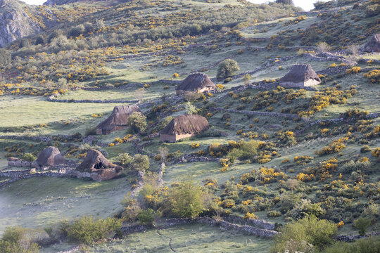 old stone and straw huts called "teitos"