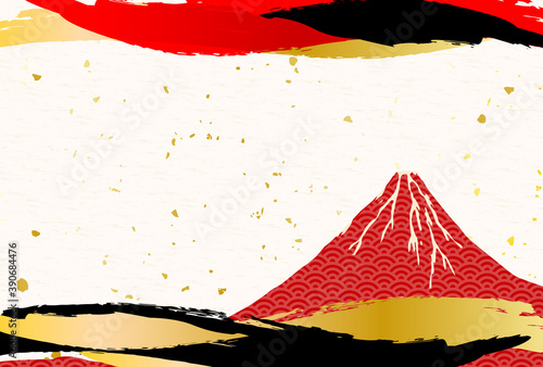 赤富士と和紙の浮世絵風和柄背景 Wall Mural Wallpaper Murals Rrice