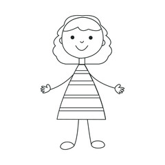 Little girl in a beautiful dress. Isolated over white background. Vector illustration