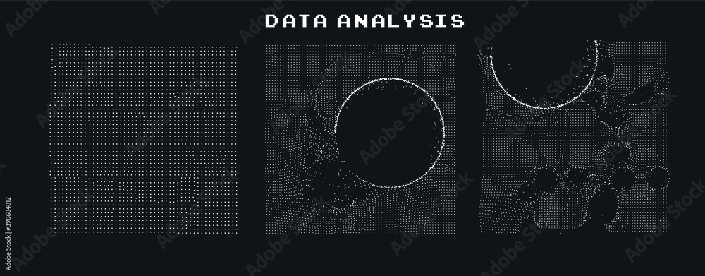 Poster Big Data, Artificial intelligence and  Machine Learning Algorithms Concept. Analysis of Information, Science and Technology Infographics Design. Vector Illustration.