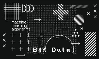 Big Data, Artificial intelligence and  Machine Learning Algorithms Concept. Analysis of Information, Science and Technology Infographics Design. Vector Illustration.