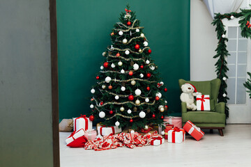 Christmas interior Christmas tree holiday green decor presents new year