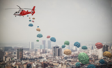 flying helicopter deploys brains over the city.