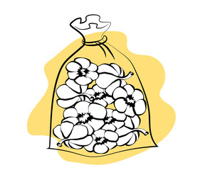 Garlic in a package on a white background. Sketch. Vector illustration.