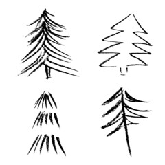 Obraz premium Set of grunge hand drawn trees. Christmas trees in sketch style, vector illustration isolated on white