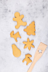 Christmas bakery. Baked homemade gingerbread. Top view