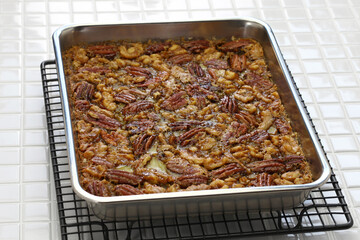 maple syrup butter tart squares with pecan & walnut, homemade canadian sweet