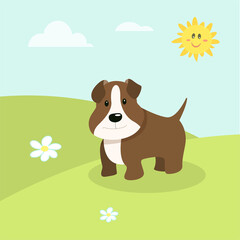 
cute farm animals, landscape with cartoon dog vector image