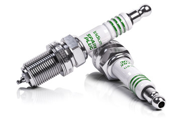 Pair of new automobile spark plugs