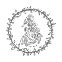 Outline Hand Drawn Bird Head Adult Coloring Page