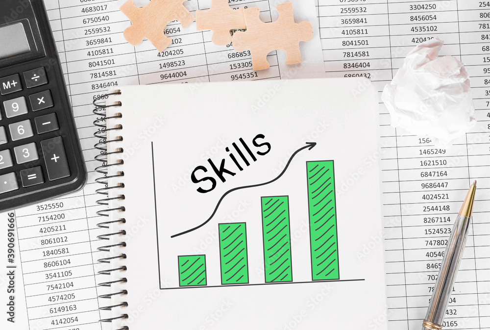 Poster notebook with toolls and notes about skills