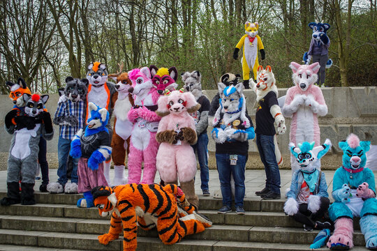 Volkspark Friedrichshain, Berlin, Germany - april 14, 2018: european furry meeting in Berlin