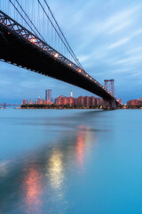 Williamsburg bridge during golden hour with long expsorue