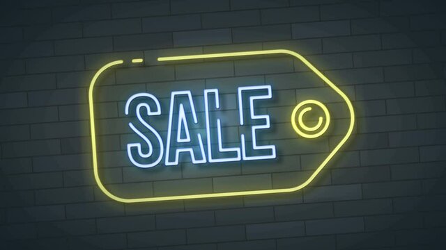 Sale Neon Sign Lights animation.4K video.wall background.