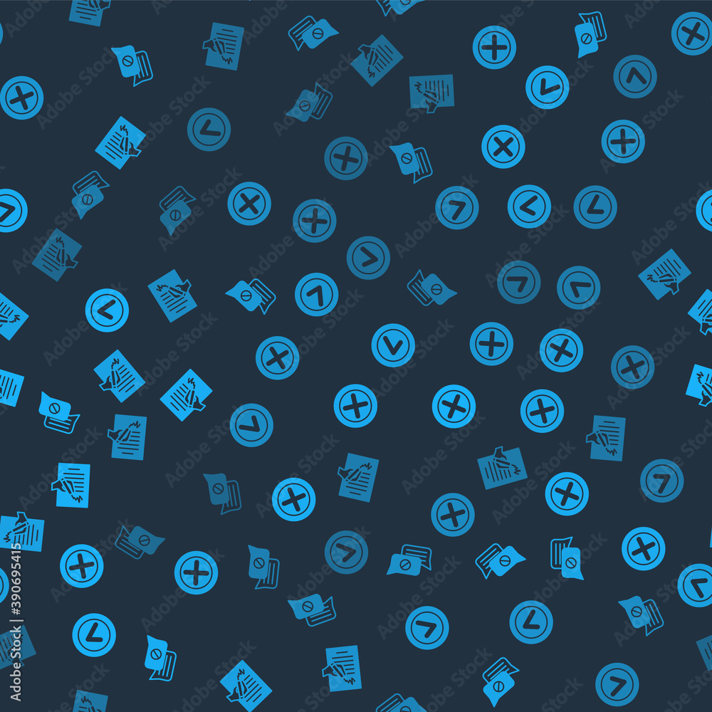 Poster set speech bubble chat, x mark, cross in circle, check mark round and petition on seamless pattern. 