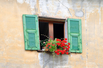 Fototapeta na wymiar finestra con fiori, window with flowers