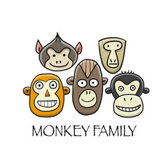Funny monkey family. Sketch for your design. Childish style