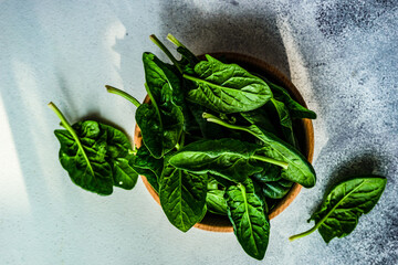 Organic food concept with fresh spinach