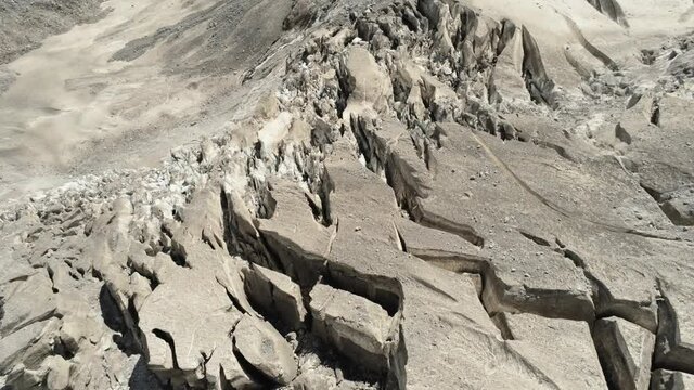 Aerial view detail of the glacier of Monte Rosa, above Macugnaga village in Piedmont, Italy