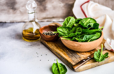 Organic food concept with fresh spinach