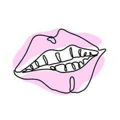 One line continuous pink sexy lips. Contemporary illustration for your merch