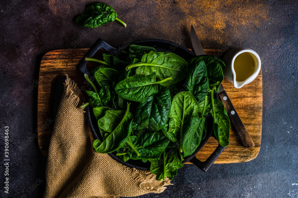 Wall mural organic food concept with fresh spinach