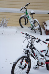 Fototapeta premium Bike covered with fresh winter snow