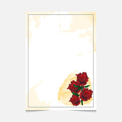 Rose flower with frame and watercolor splash design card template
