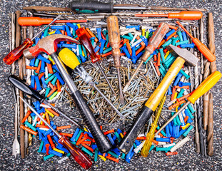 Set of many DIY tools and accessories for a background