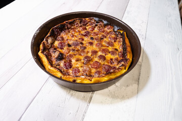 Appetizing cherry clafoutis made at home in the old fashioned way in France