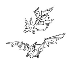 Two Bats. Halloween. Autumn holidays. Fashion is Vector Illustration