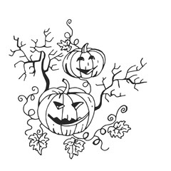 Set of pumpkins. Halloween. Autumn holidays. Hand drawn Vector Illustration.