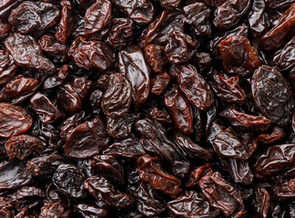 Raisins close up background. The view from top