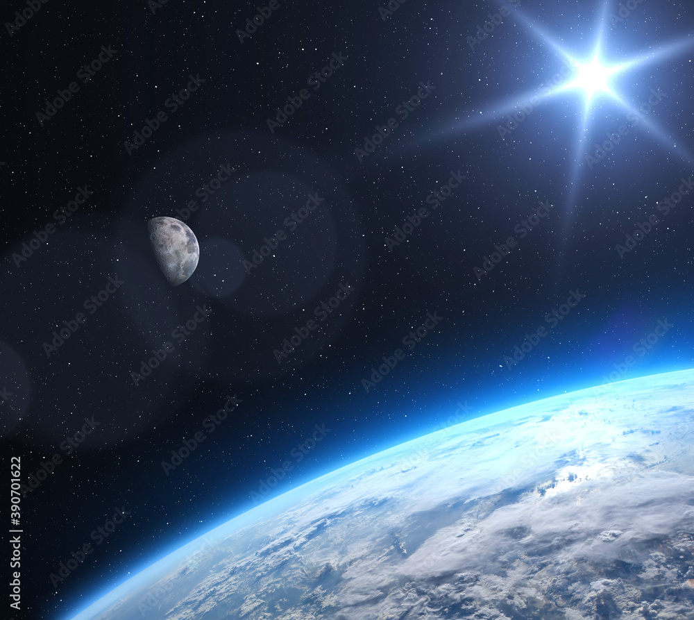 Wall mural earth and moon in space. elements of this image furnished by nasa.