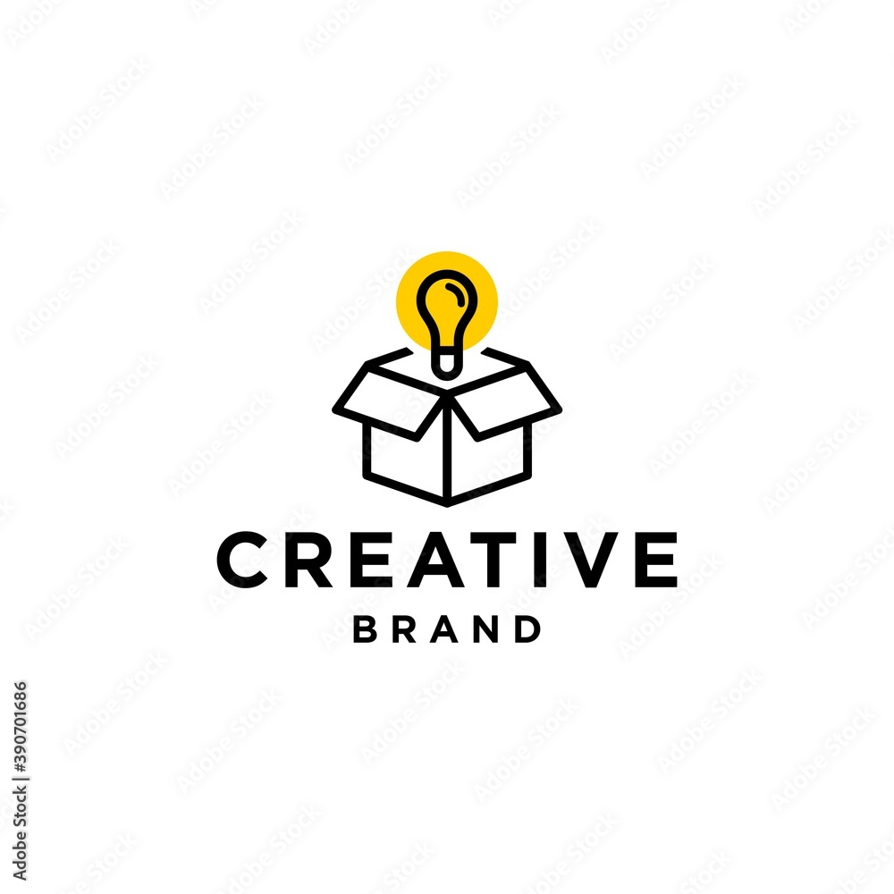 Poster out of the box idea thinking concept logo icon vector illustration, symbol of creative idea with an 