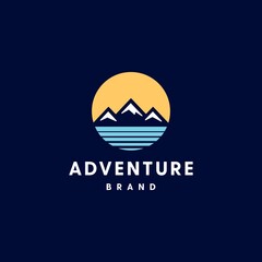 ice mountain with sky and sea water Adventure outdoor badge logo vector icon design 