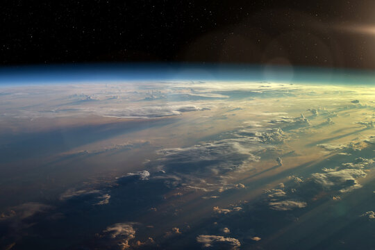 Planet Earth from space. Earth's atmosphere. Elements of this image furnished by NASA. 