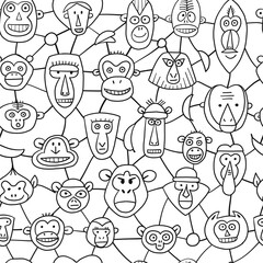 Funny monkey, big family. Sketch for your design. Childish style