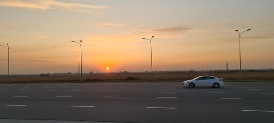 sunset on the highway